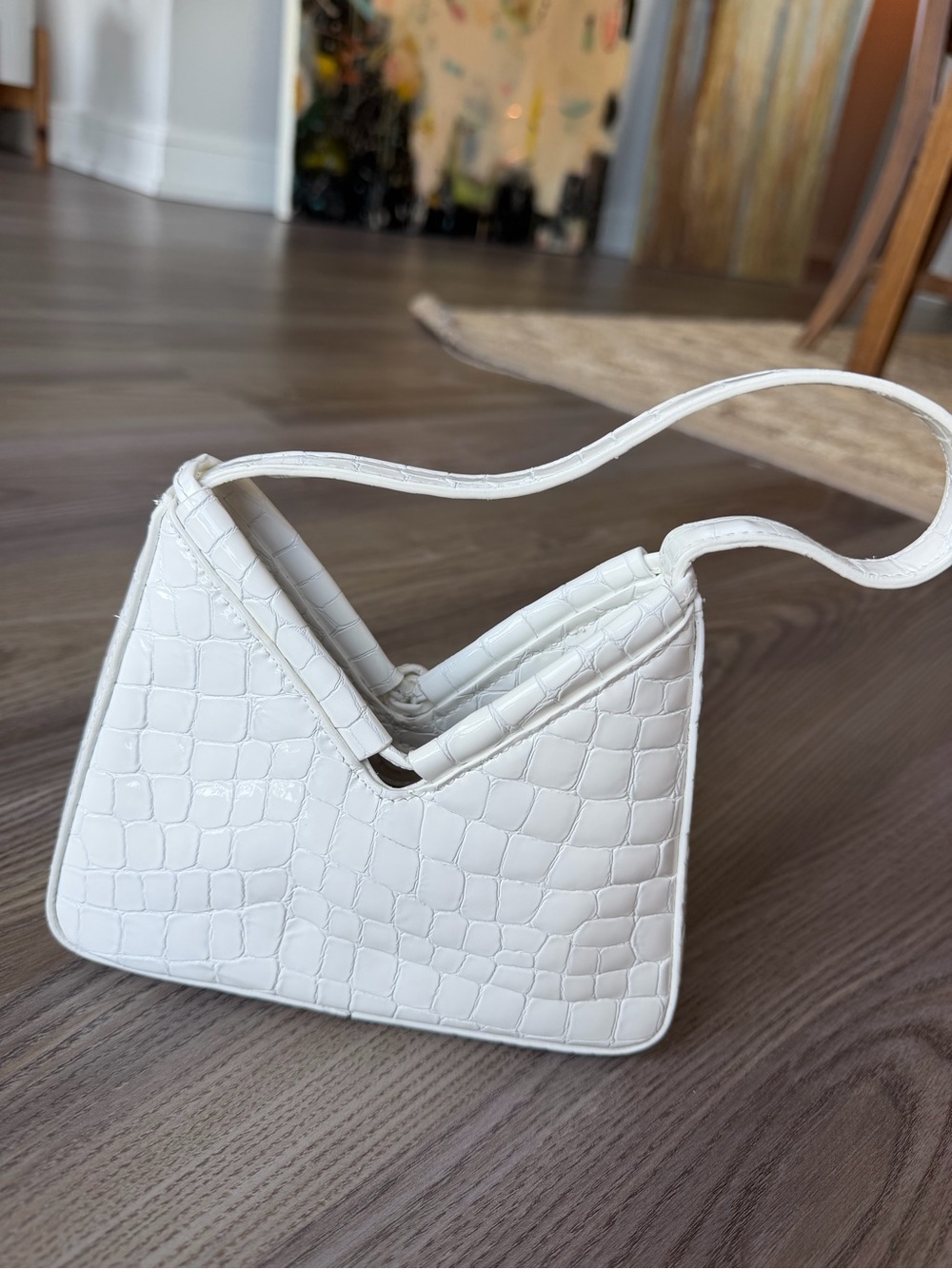 Reformation Chiara Mini White Croc-Embossed Handbag - Picture 2 of 7